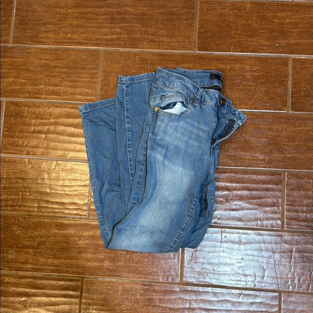 Girls Classic Blue Denim Jeans with Distressed Look